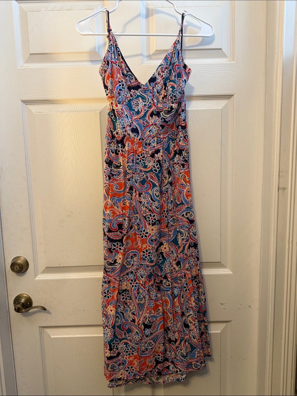 Japna Paisley-Print Spaghetti-Strap Maxi Dress in Blue and Orange